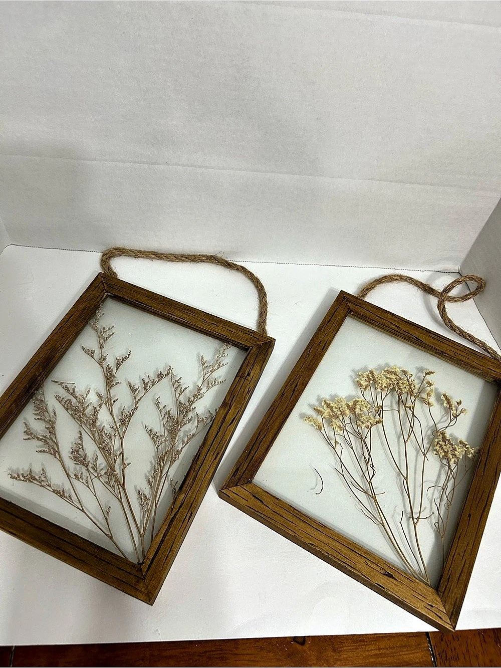 Set of 2 Pressed Dried Flower Wood Frames Floating Glass Wall Art Boho Decor